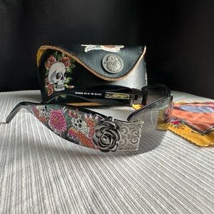 Authentic Ed Hardy Skull and Roses Sunglasses- Black